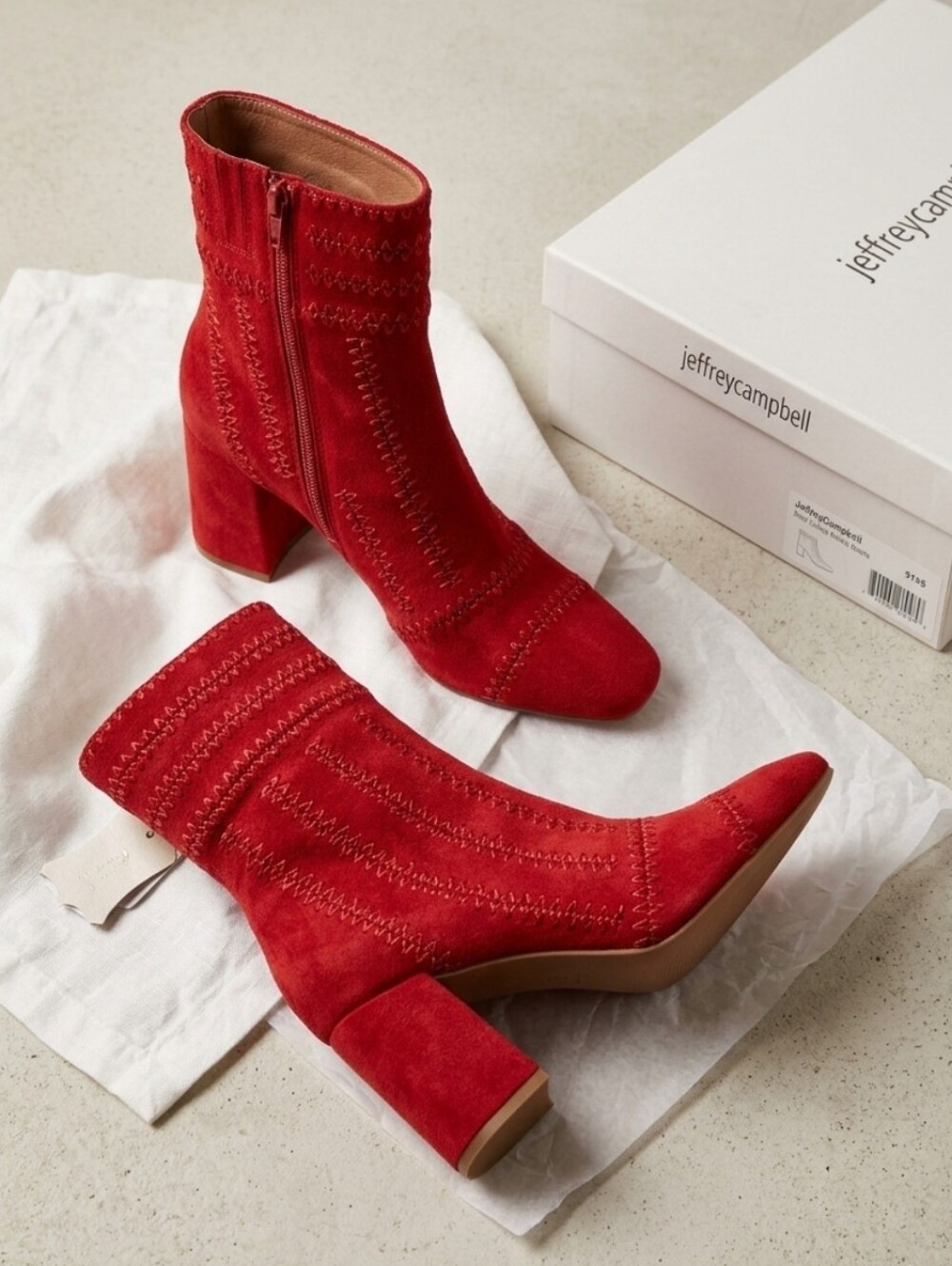 Red Suede Ankle Boots Round Toe Block Heel